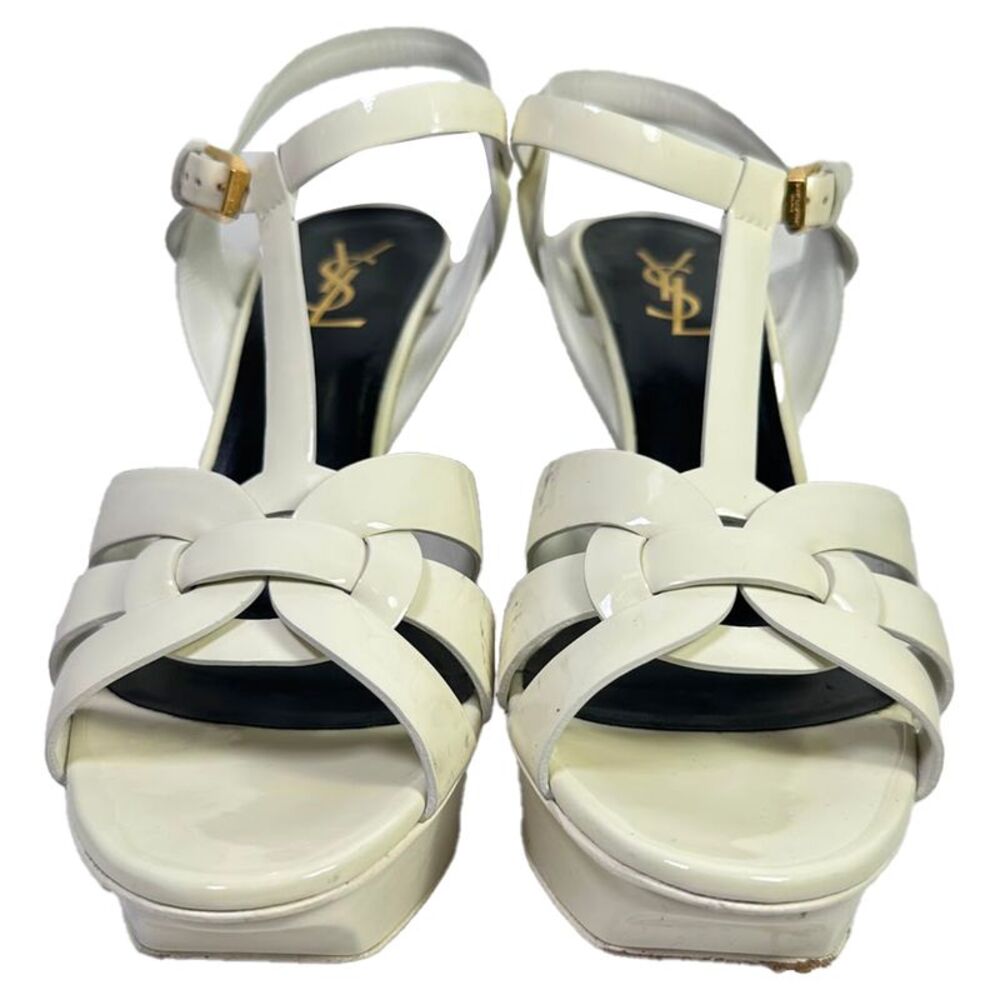 Yves Saint Laurent Tribute Platform Sandals in White Patent Leather - Picture 2 of 12